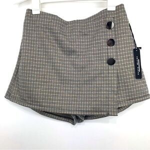 Haute Monde Tan Brown Tweed Print Mini Stretch Knit Skort